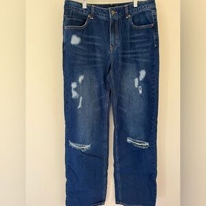 Midiross Women's Ripped Low Waist Straight Leg Jeans Blue Denim Large NEW